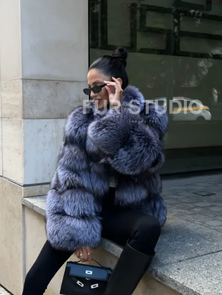 Шуба из меха чернобурки - стойка воротник - фото 1