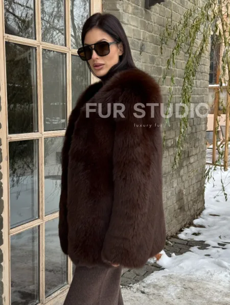 Шуба из меха песца цельные пластины Brown - фото 8