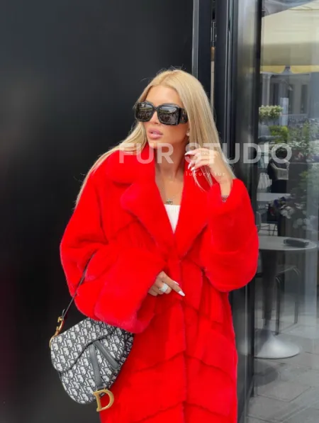 Шуба из норки Velvet в красном цвете - фото 1