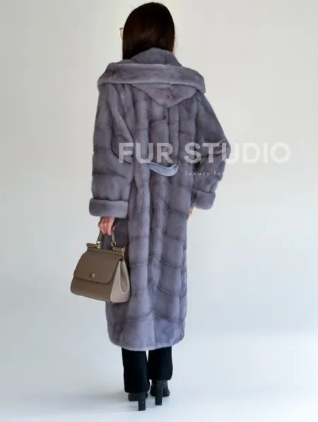 Удлиненная норковая шуба - кимоно с капюшоном - фото 4