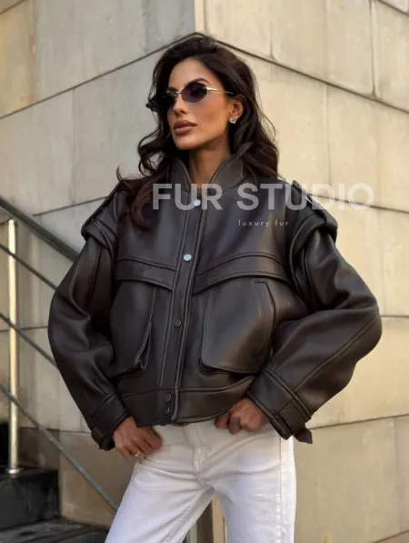 Кожаная коричневая куртка Retro Vintage - фото 10