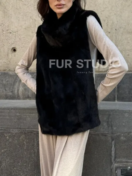 Черная норковая манишка - фото 3