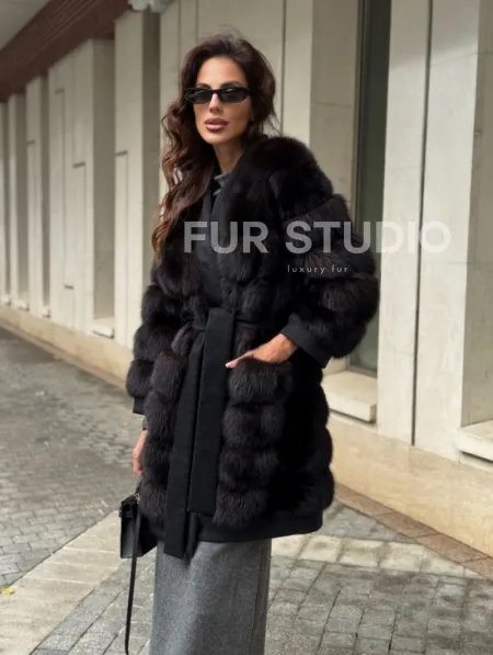 Пальто из куницы с отделкой кашемира - фото 8