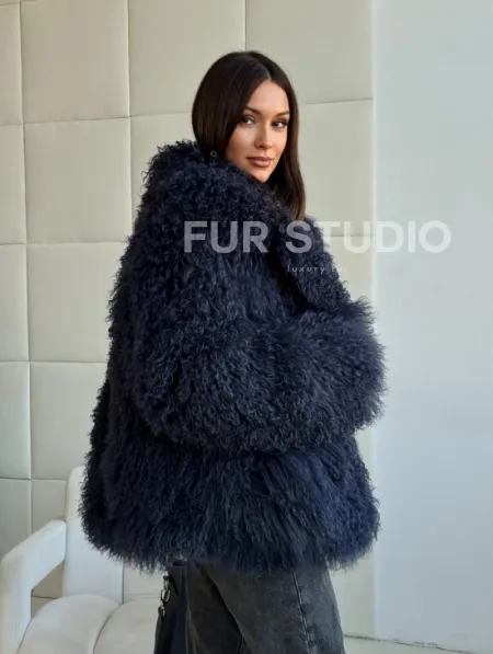 Шуба из ламы - цвет джинс - фото 8