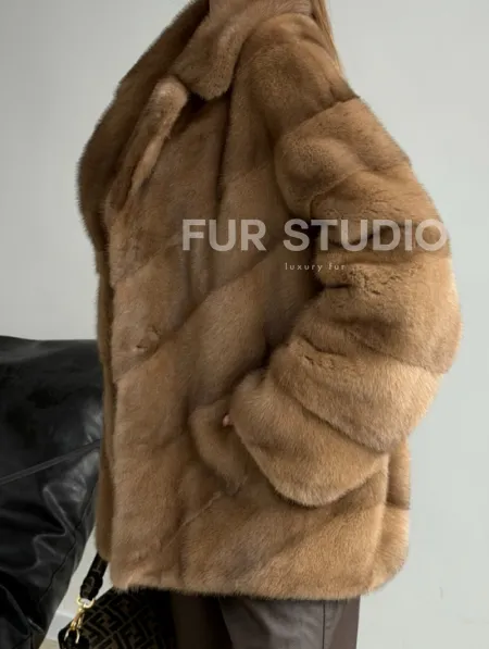 Норковый полушубок - английский воротник - фото 3