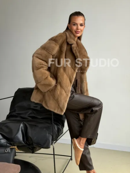 Норковый полушубок - английский воротник - фото 10