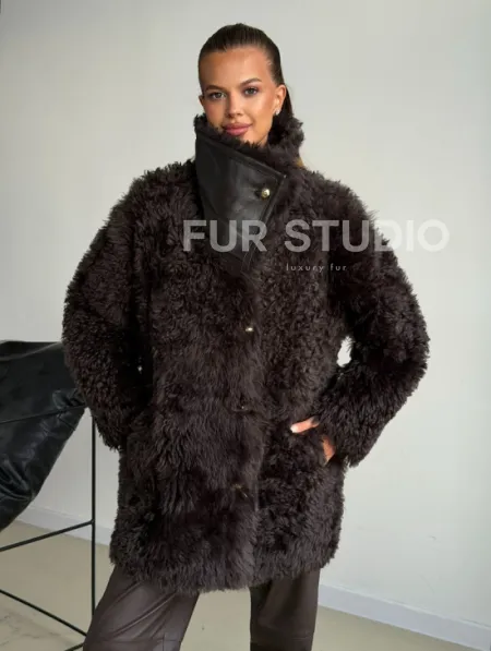 Дублёнка коричневая из овчины - тиградо - фото 6