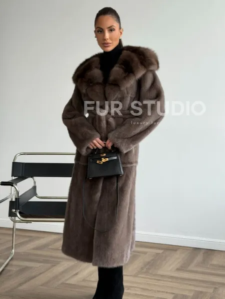 Шуба норковая длинная с капюшоном - фото 9