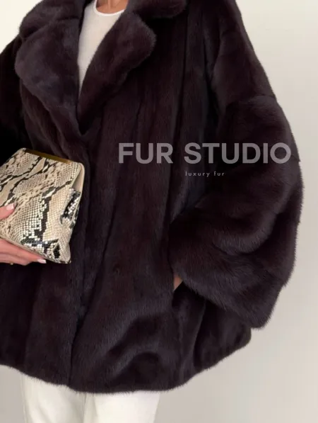 Норковый полушубок - цвет инжир - фото 1