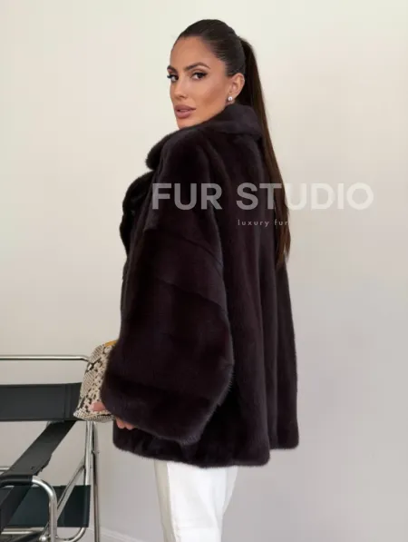 Норковый полушубок - цвет инжир - фото 5