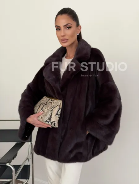 Норковый полушубок - цвет инжир - фото 6