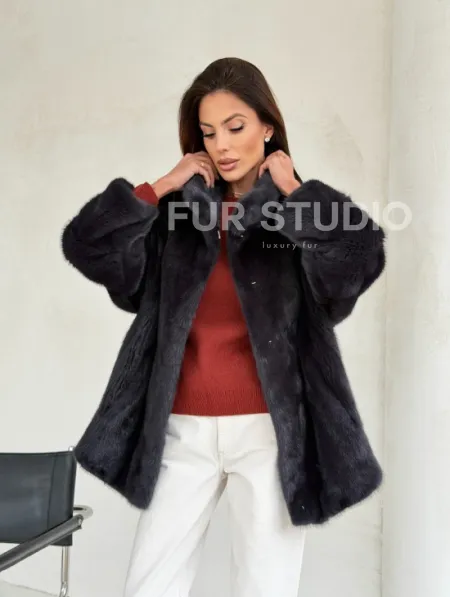 Норковый полушубок графит - стойка воротник - фото 9