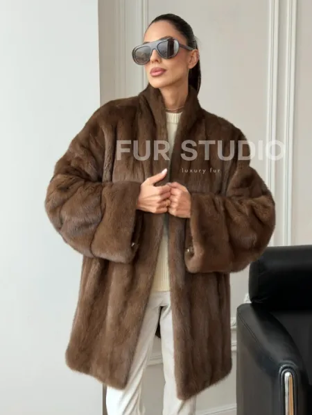 Полушубок из норки - цвет соболь - фото 9