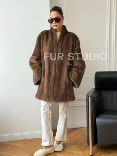 Полушубок из норки - цвет соболь - фото 10