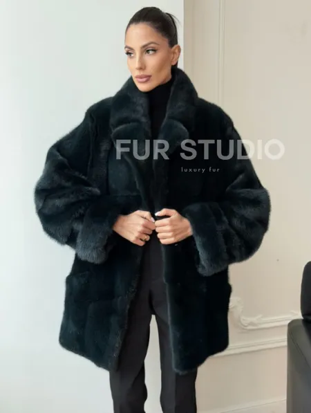 Зеленая норковая шуба - жакет - фото 6