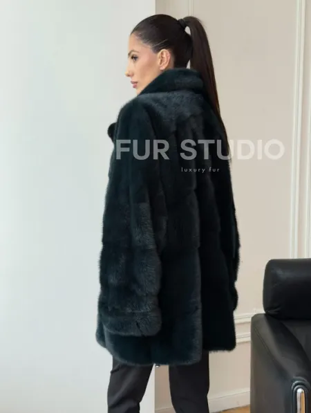 Зеленая норковая шуба - жакет - фото 7