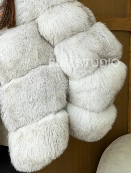 Шуба из натурального песца - стойка воротник - фото 1
