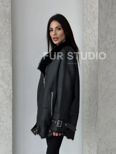 Черная дубленка - авиатор на тоскане - фото 9