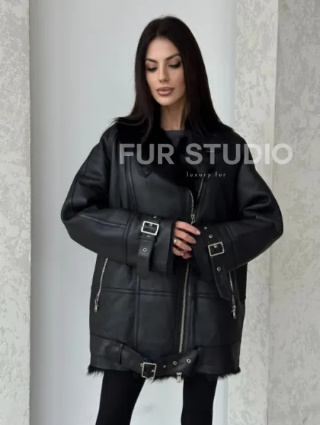 Черная дубленка - авиатор на тоскане - фото 4