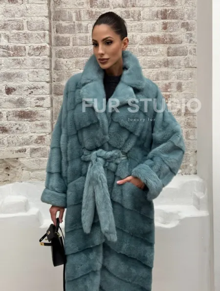 Норковая шуба в цвете TIFFANY - фото 4