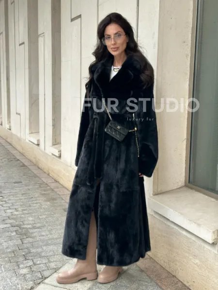 Черная норковая шуба NAFA MINK с поясом в пол - фото 9