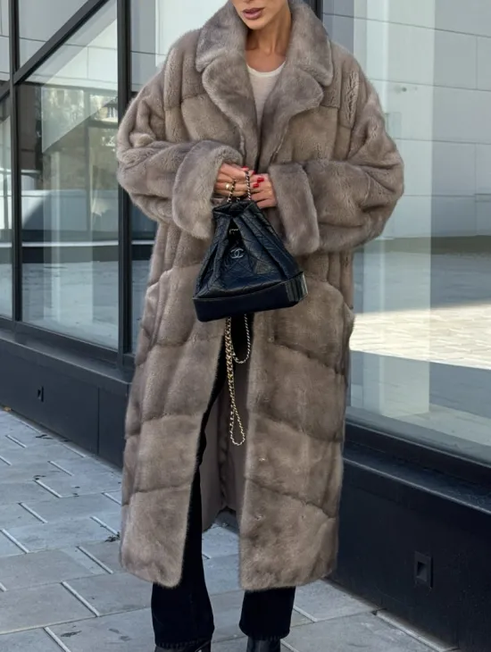 Шуба из меха норки в стиле «Oversize» - цвет сильвер - фото 3