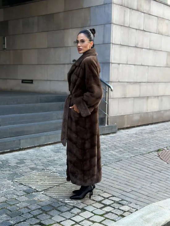 Шуба норковая английский воротник - цвет соболь - фото 9