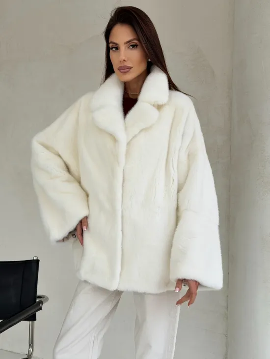 Шуба автоледи из белой норки NAFA MINK - роспуск - фото 0