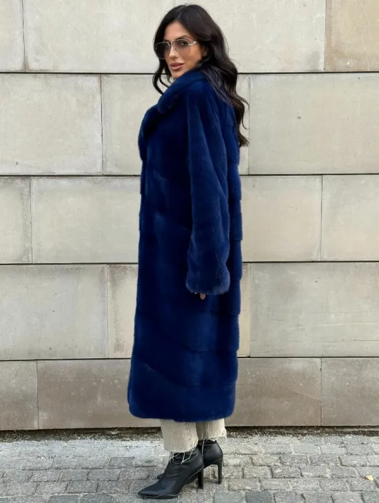 Синяя шуба из аукционного меха норки - английский воротник - фото 5