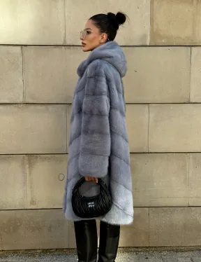 Шуба midi из меха норки с капюшоном, рукава трансформер - фото 12