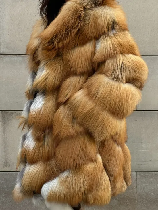 Vintage шуба диагональ из меха лисы Gold Fox, английский воротник - фото 4
