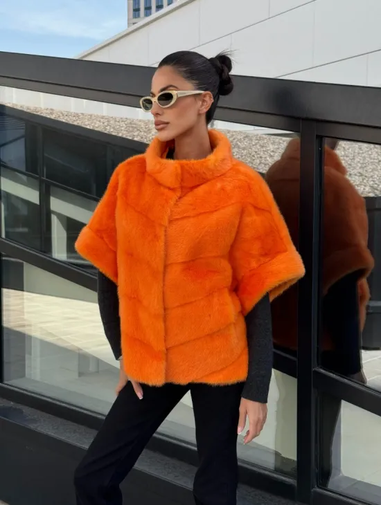 Зимняя куртка-жилет из меха норки цвет Orange - фото 11