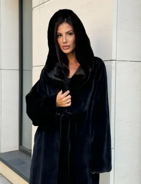 Норка кимоно BLACKGLAMA роспуск, капюшон кобра - фото 8