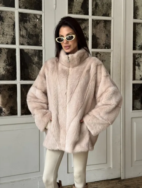 Зимняя норковая шуба - курточка, стойка воротник - на молнии - фото 5