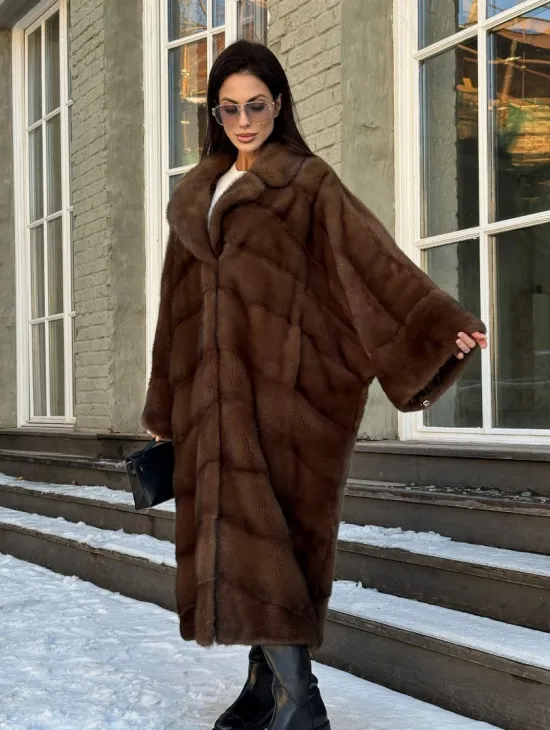 Женская шуба больших размеров из меха норки фасон «Бохо» - фото 5