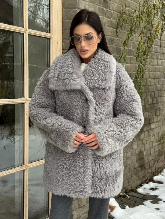 Короткая шубка - дублёнка из овчины - фото 8