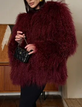 Шуба из меха ламы цвет Burgundy - фото 3