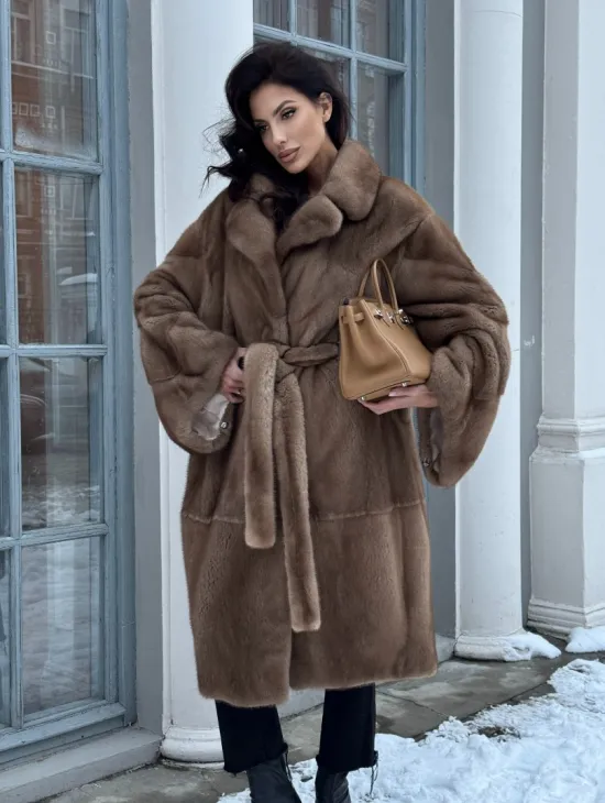 Плюшевая норковая шуба - кимоно с английским воротником - фото 8