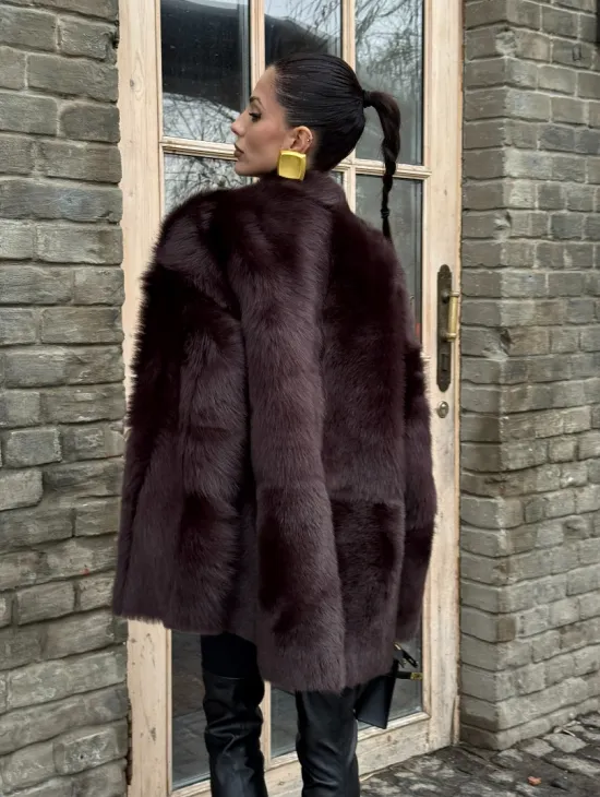 Двухсторонняя женская дубленка из итальянской тосканы Brown - фото 11