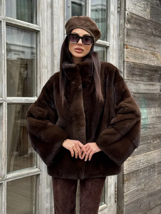 Норковый полушубок из меха аукционной норки, стойка воротник - фото 8