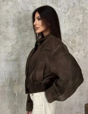 Современный кроп - бомбер из натуральной замши - фото 3