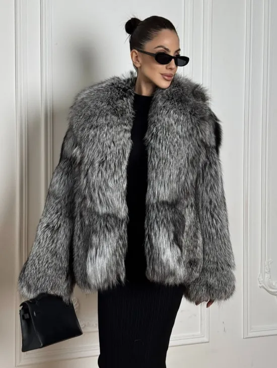 Полушубок из чернобурки A la Vintage с шалевым воротником - фото 4