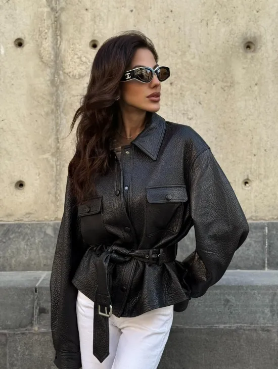 Красивая черная кожаная куртка - рубашка из кожи Joomba - фото 9