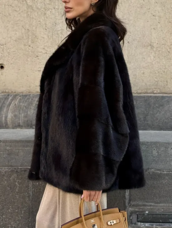 Норковая шуба в цвете махагон - фото 3