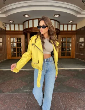 Желтая косуха из натуральной кожи - фото 2