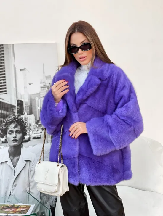 Полушубок норковый с английским воротником - фото 0