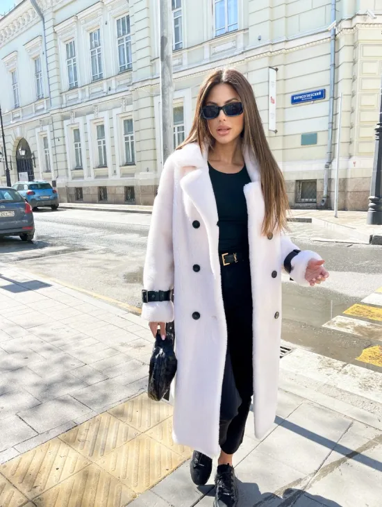 Белая шерстяная шуба - тедди - фото 2