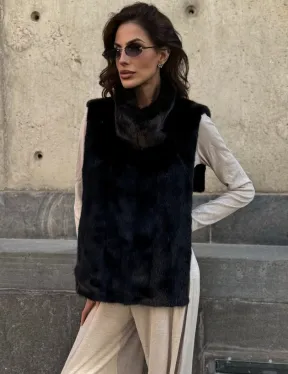 Черная норковая манишка - фото 0