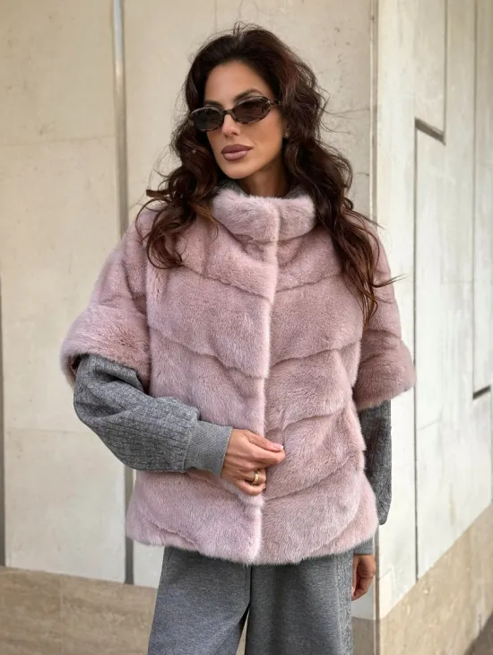Зимняя норковая куртка - жилет с капюшоном - фото 7