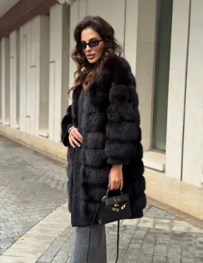 Пальто из куницы с отделкой кашемира - фото 9